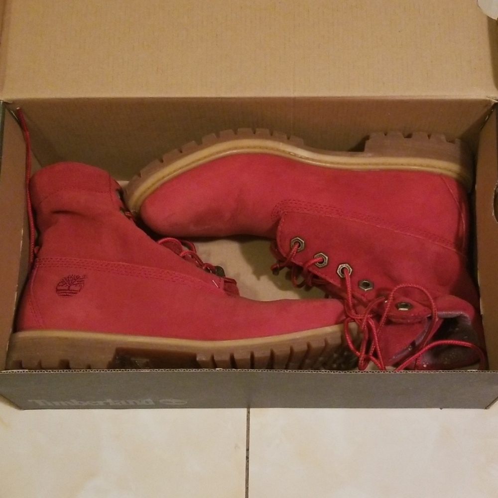Red timberland boots